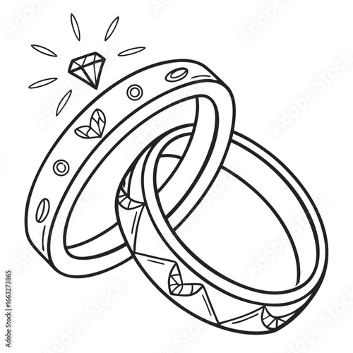 Wedding Rings with Sparkles Minimal Line Art Vector PNG