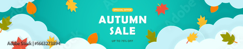 Autumn sale banners. Special discount banner with fallen leaves