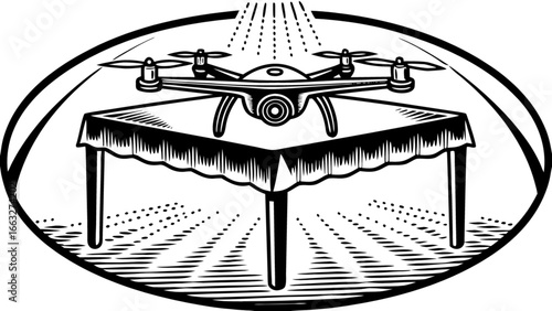 Drone photography aerial view black and white table top graphic design vector illustration for sale online