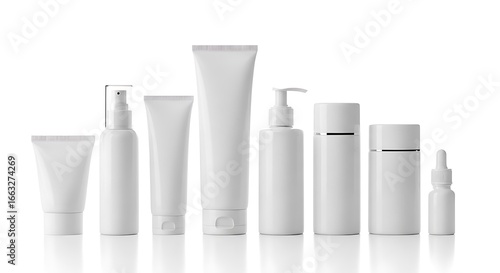 Wallpaper Mural White cosmetic bottles and tubes arranged in a row on a white background shot on transparent background Torontodigital.ca