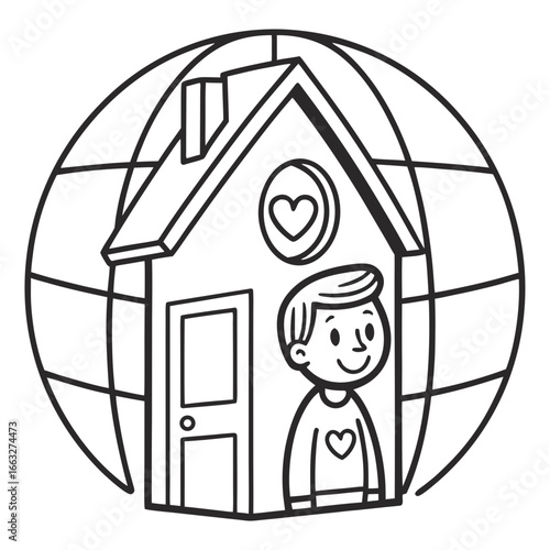 House with Heart Outline Minimal Real Estate Line Art PNG