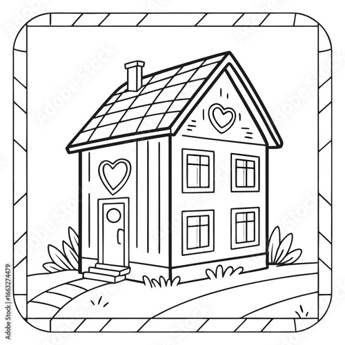 House with Heart Outline Minimal Real Estate Line Art PNG