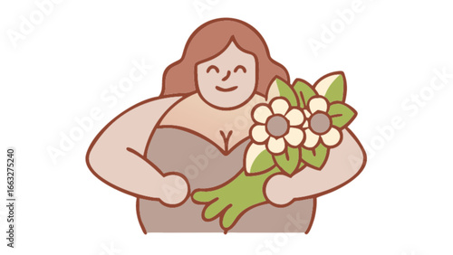 Illustration of woman holding flowers bouquet vector art design graphic design floral art feminine art 100 char