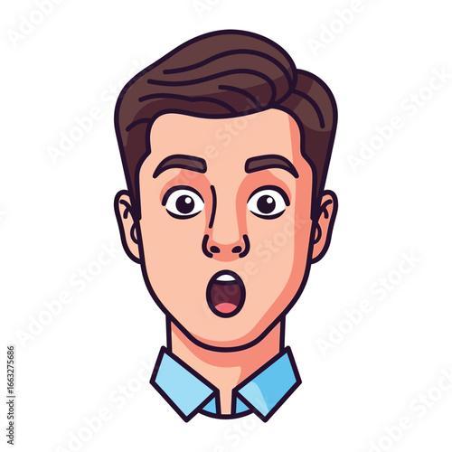 Astonished expression: A detailed illustration of a man with a surprised expression. Mouth open, eyes wide, perfectly capturing the essence of shock, astonishment, and surprise.