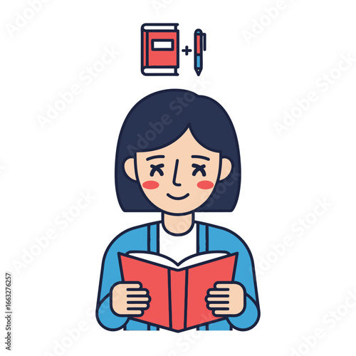 Reading with Enthusiasm: An illustrated scene depicts a person immersed in a captivating book, pen in hand, ready to jot down notes. A celebration of knowledge and the joy of learning.