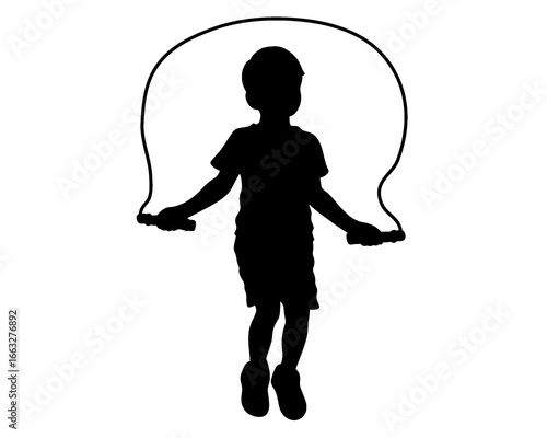Silhouette of a boy playing jump rope, vector illustration
