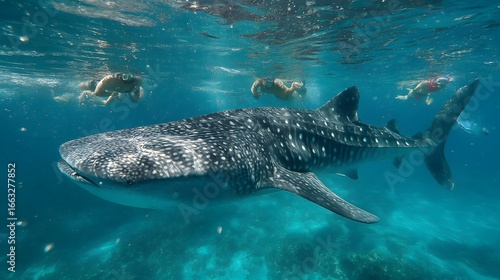 A Whale Shark Swimming with Snorkelers