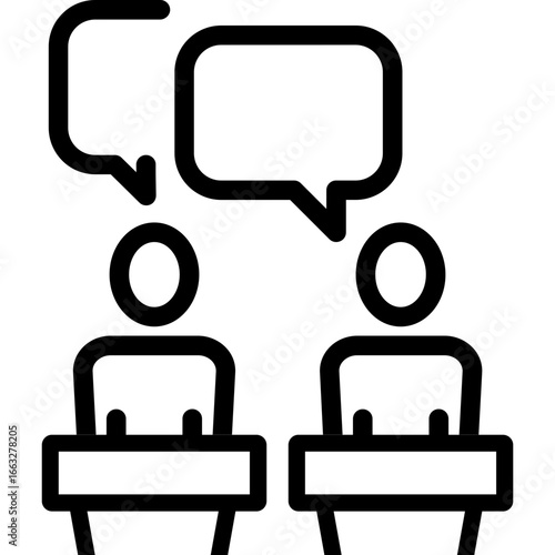 Two people with speech bubbles, debate icon