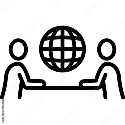 Two delegates and globe, diplomacy or cooperation