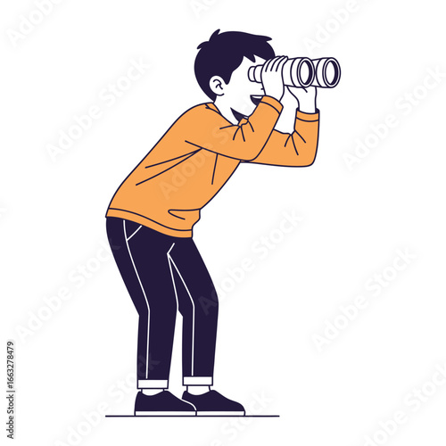 Explorer with Binoculars: A young individual peers through a pair of binoculars, embarking on an adventure, symbolizing exploration and the thrill of discovery.