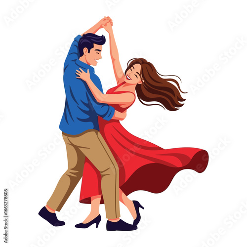 Dynamic Dance: A captivating illustration showcasing an elegant couple in a vibrant dance, capturing the essence of rhythm, passion, and graceful movement. 