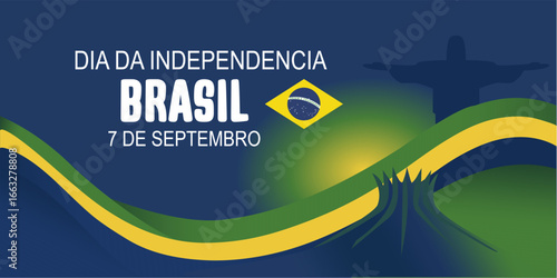 Brazil Independence Day 7 September. Independence Day Web Banner Background With Brazil Flag. Happy Brazil National Holiday Freedom Day Template For Brochure, Cover, Poster, Header, Invitation Card