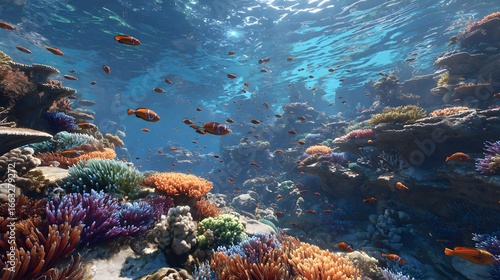 Vibrant Tropical Coral Reef with Colorful Fish
