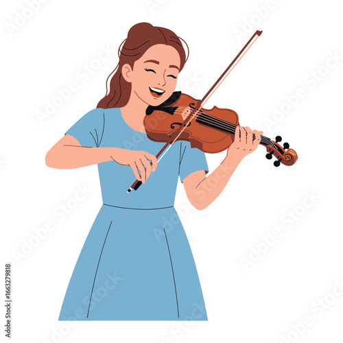 Harmonious Melodies: A woman plays the violin, expressing pure joy and musical creativity through a colorful illustration. A vivid picture that evokes a feeling of artistic expression.