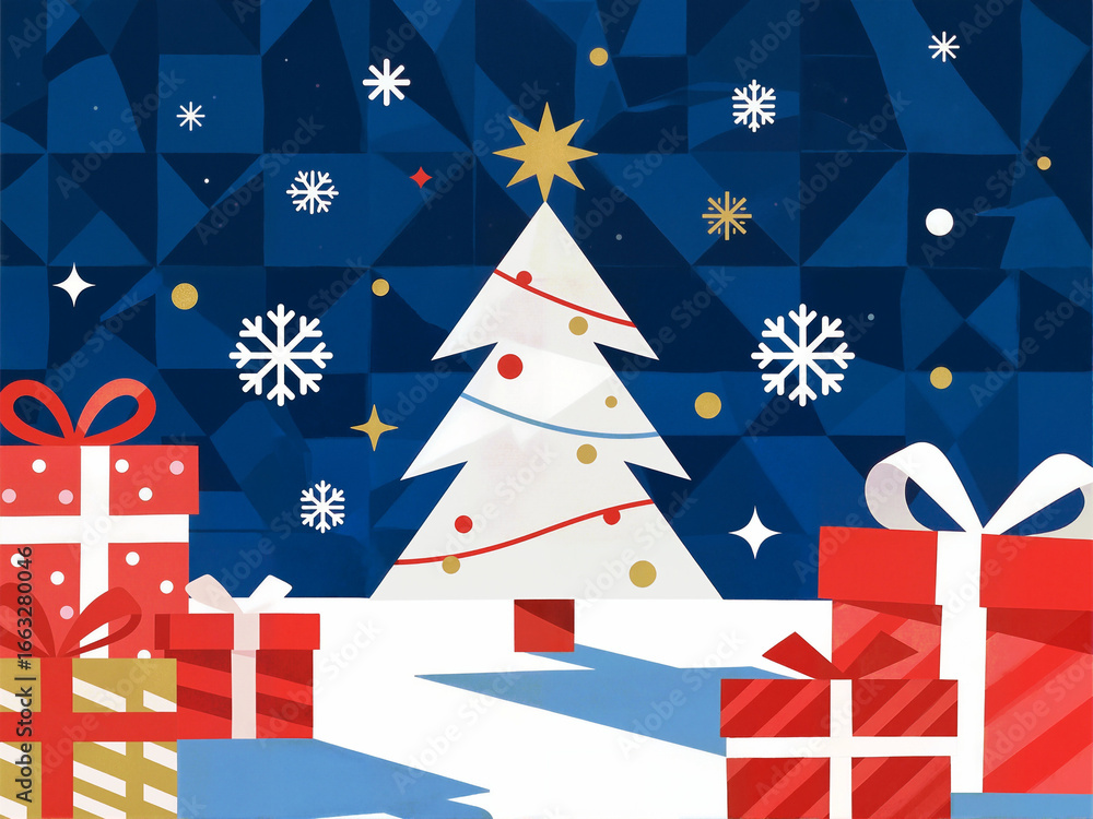Obraz premium Geometric Christmas Scene in Red and Blue