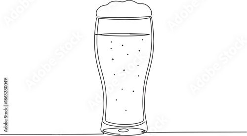 Single-Line Drawing of a Refreshing Beer Glass with Bubbly Head