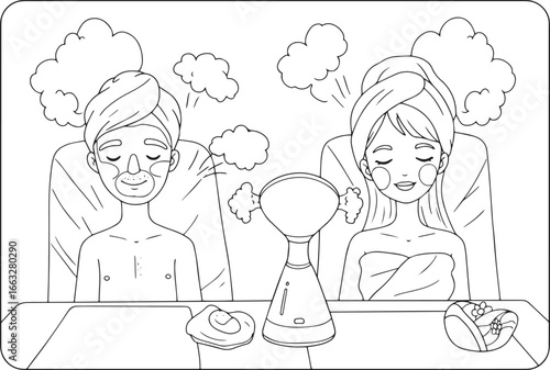 Couple relaxing with facial treatments in a spa, in monochrome l