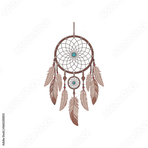 Dream catcher with feathers native american indigenous spiritual symbol good dreams protection tradition white background