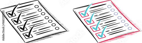 Hand drawn checklist with checkmarks and empty circles on paper