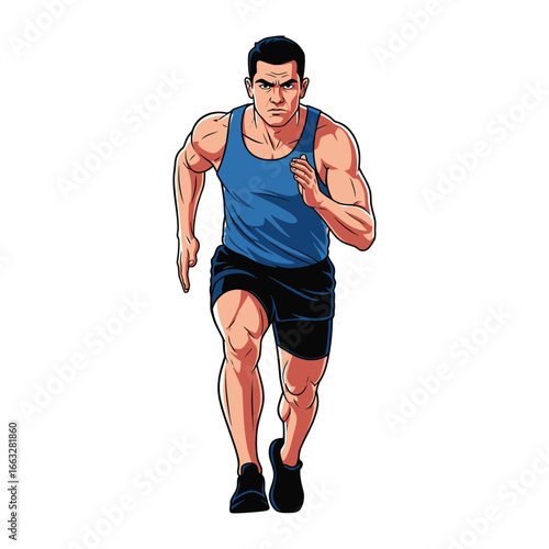 Dynamic Runner on the Move: A strong, determined individual, embodies energy, speed, and focus. A striking visual of dedication to fitness.