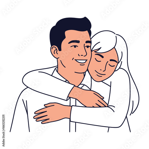 Embrace: A tender depiction of affection, with a man and woman in a warm embrace, embodying the essence of closeness and connection.