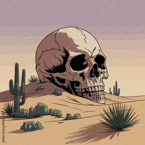 Desert Skull Scene Sand Dune Illustration