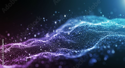 Digital Data Stream with Binary Codes and Light Particles in Futuristic Technology Style