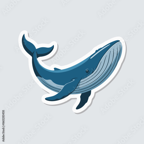 A blue whale sticker design, featuring a giant marine mammal swimming in the ocean, perfect for wildlife conservation and underwater exploration