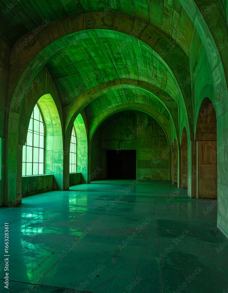 Fototapeta premium Empty hall with arched ceilings and windows