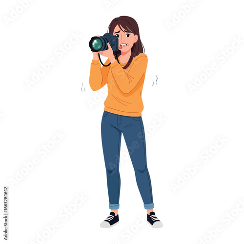 Photographer's Focus: A woman is engrossed in taking photo with camera , skillfully capturing a moment in the digital domain.