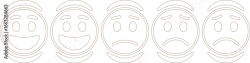 Lineart happy, joyful, neutral, sad, and depress face on transparent background
