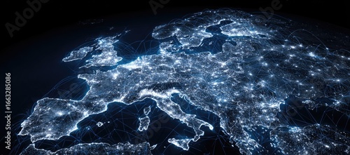 Illuminated European map showcasing interconnectedness