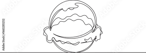 Single line drawing of sweet gelato ice cream scoop on white bac