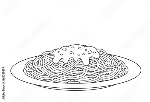 Intricate spaghetti with sauce coloring page for creative minds