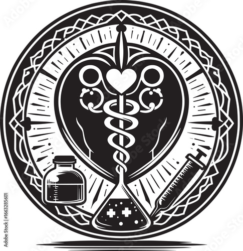 Intriguing Black and White Illustration of a Skull-Faced Nun Holding a Symbolic Key