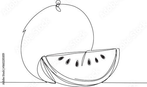 Minimalist watermelon art showing single line drawing of fruit a