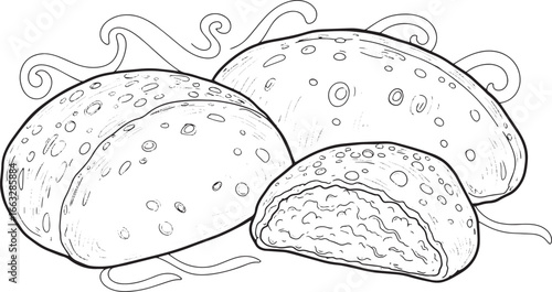 Stylized outline illustration of gorditas showcasing mexican cul