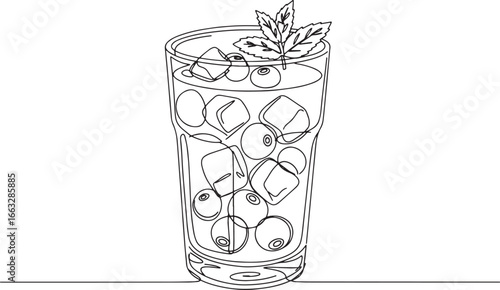 Minimalist Line Art Illustration of a Blueberry Mojito Cocktail