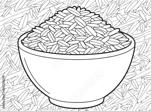 A bowl of rice, a simple illustration suitable for coloring and