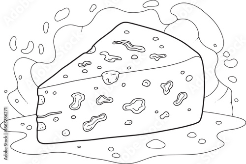 Minimalist line drawing of a blue cheese slice, suitable for col