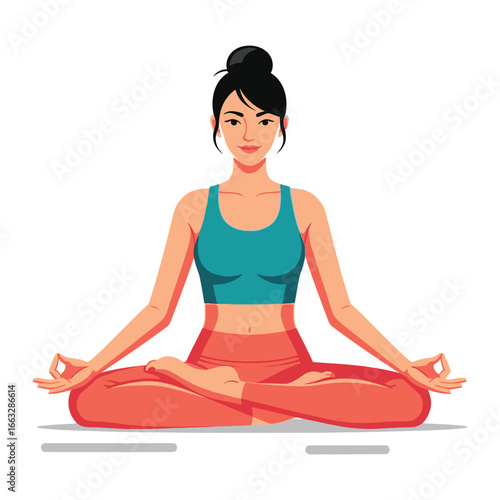 Serene Yoga Posture: A woman exudes tranquility in a meditative yoga pose, showcasing grace, mindfulness, and inner peace. 