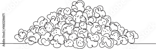 Minimalist single line drawing of a heap of delicious popcorn sn