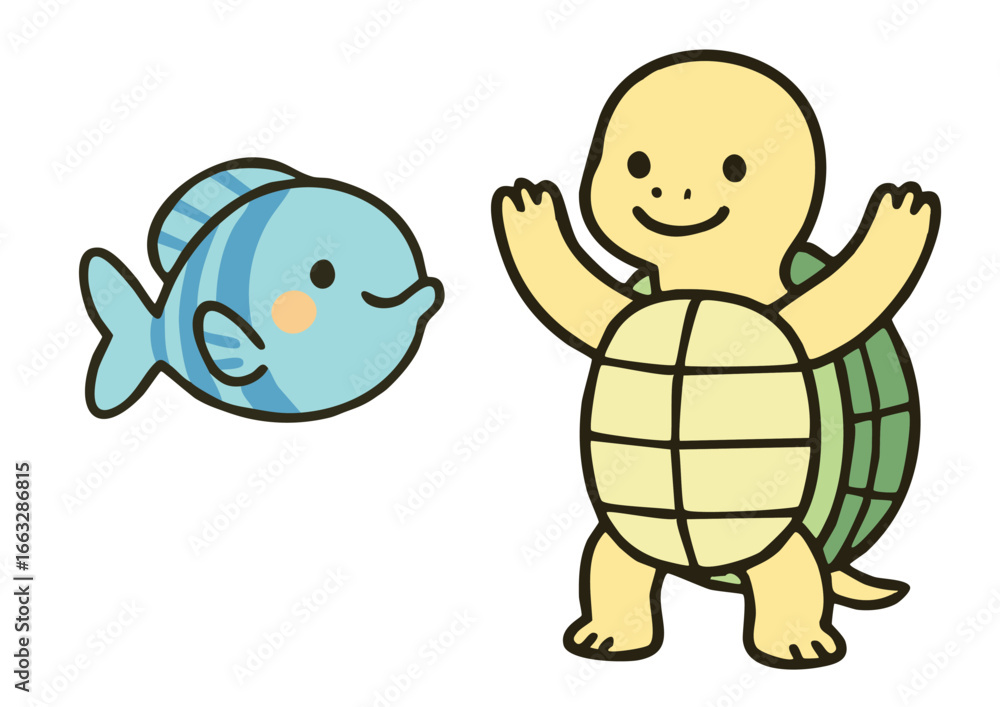 Obraz premium さかなとカメのなかよしコンビ