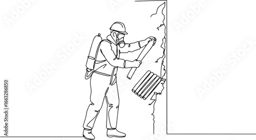 Continuous line drawing of a worker removing asbestos in protect