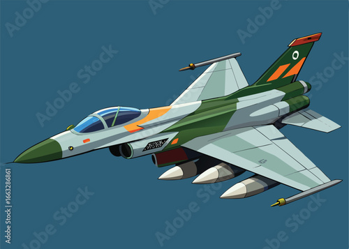 A vibrant, cartoon-style illustration of a fighter jet.