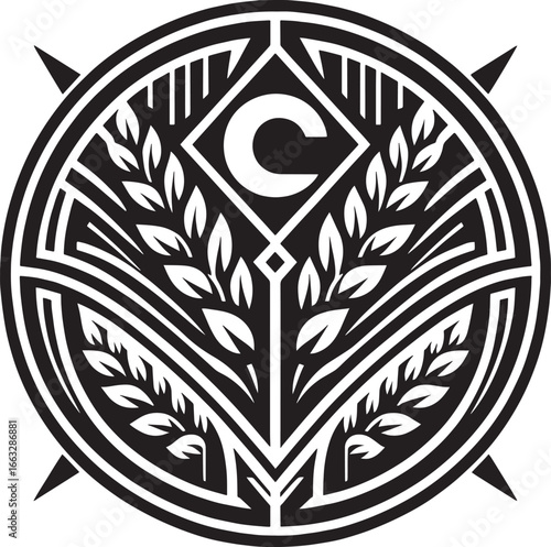 Intricate Black and White Illustration of Archangel Rhamiel with Symbolic Details in a Tarot Card