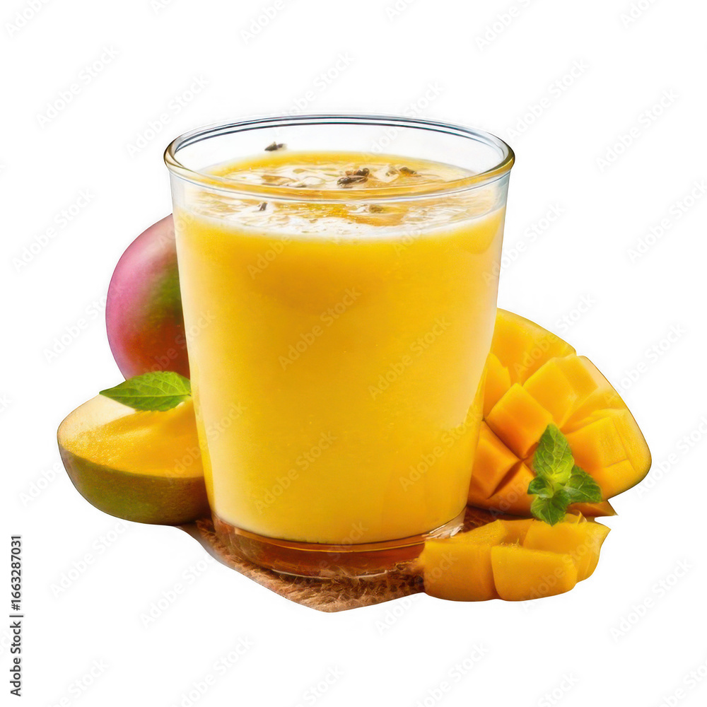 Fototapeta premium Mango lassi cup, isolated white and transparent background