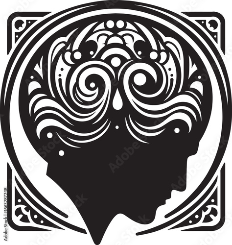 Intriguing illustration depicting a person standing before a celestial and natural landscape