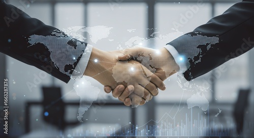 Professional Handshake Symbolizing Global Business Partnership and Digital Transformation in a Modern Corporate Environment