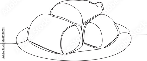 Elegant Single Line Art of Togolese Fufu Dish Presentation on Wh